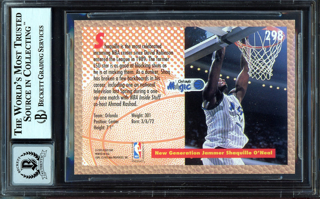 Shaquille Shaq O'Neal Signed 1992-93 Fleer RC 298 Magic Beckett #13314674