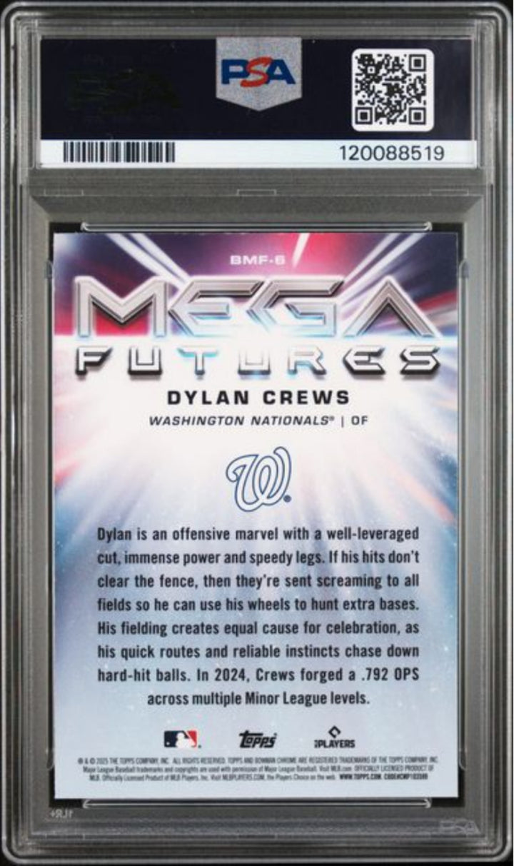 Graded 2025 Topps Bowman MB Dylan Crews #BMF6 Mega Futures Rookie Card PSA 10