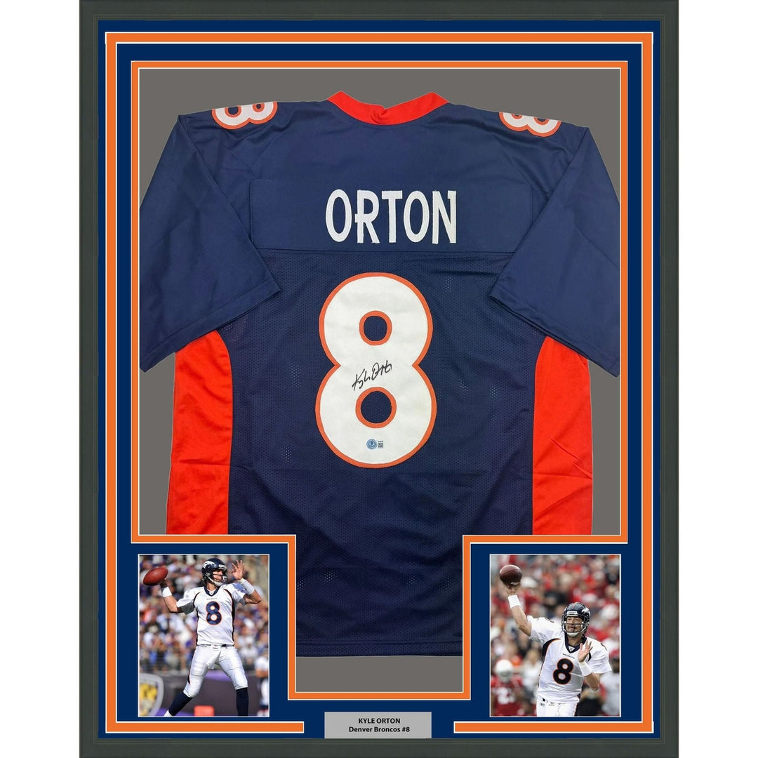 Framed Autographed/Signed Kyle Orton 35x39 Denver Blue Jersey Beckett COA