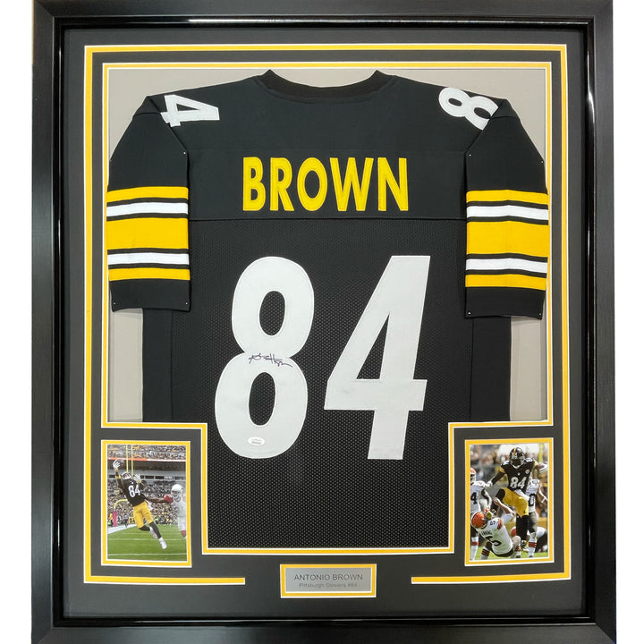 Framed Autographed/Signed Antonio Brown 33x42 Pittsburgh Black Jersey JSA COA