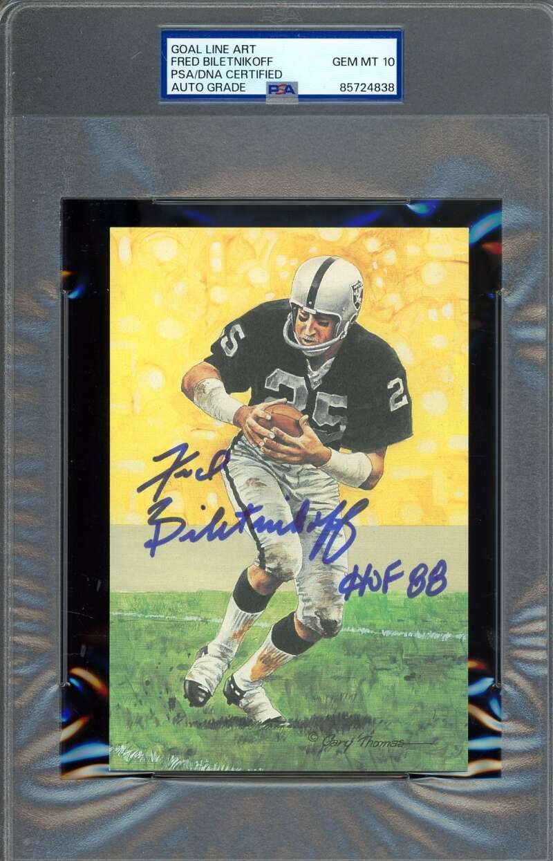 Fred Biletnikoff Gem Mint 10 PSA DNA Signed Goal Line Art Card GLAC Auto HOf 88