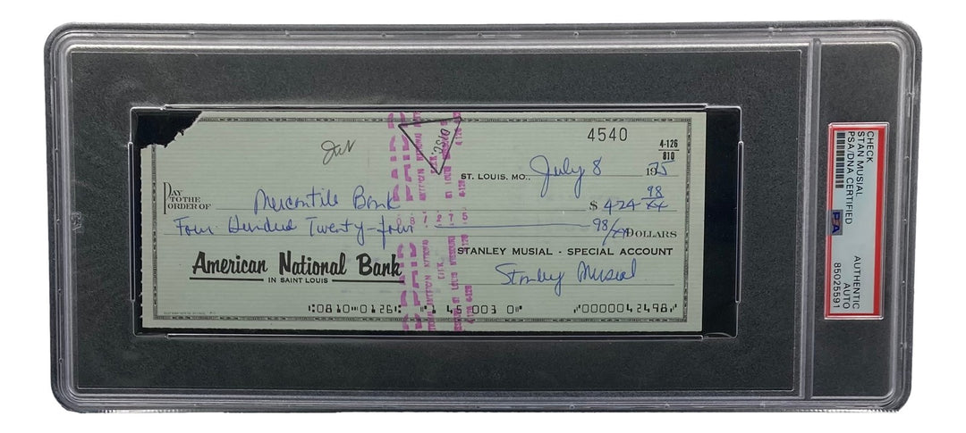 Stan Musial St. Louis Cardinals Signed  Bank Check PSA/DNA 85025591