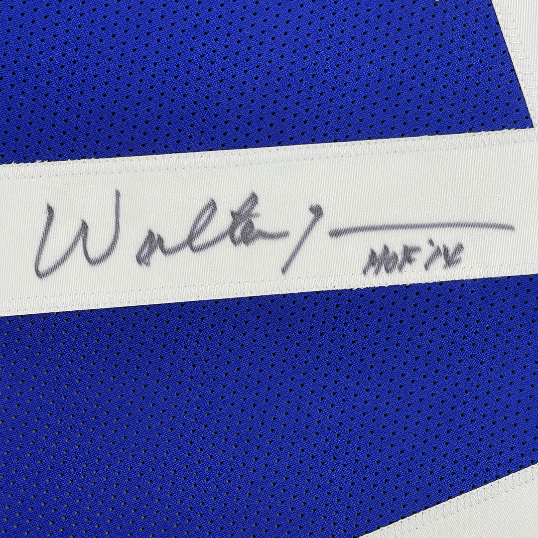 FRAMED Autographed/Signed WALTER JONES HOF 14 33x42 Seattle Blue Jersey JSA COA