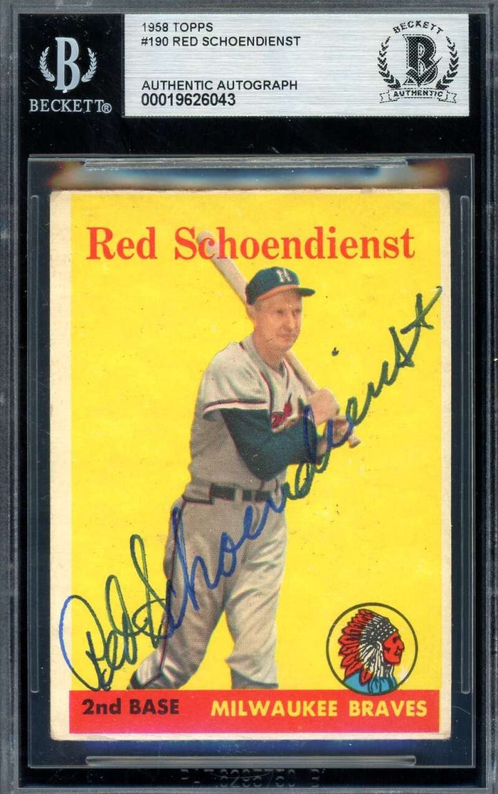 Red Schoendienst Beckett BAS Signed 1958 Topps Autograph