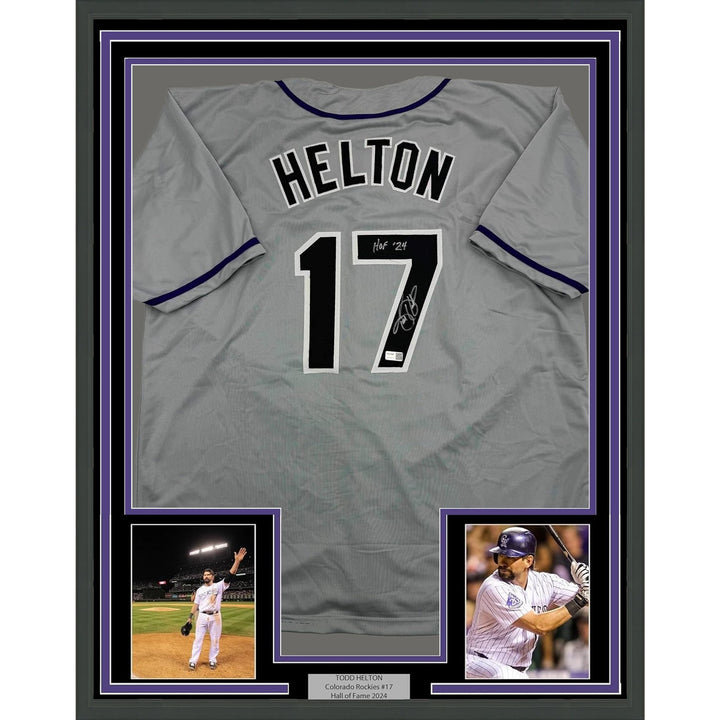 Framed Signed Todd Helton HOF 35x39 Colorado Grey Jersey Tristar COA