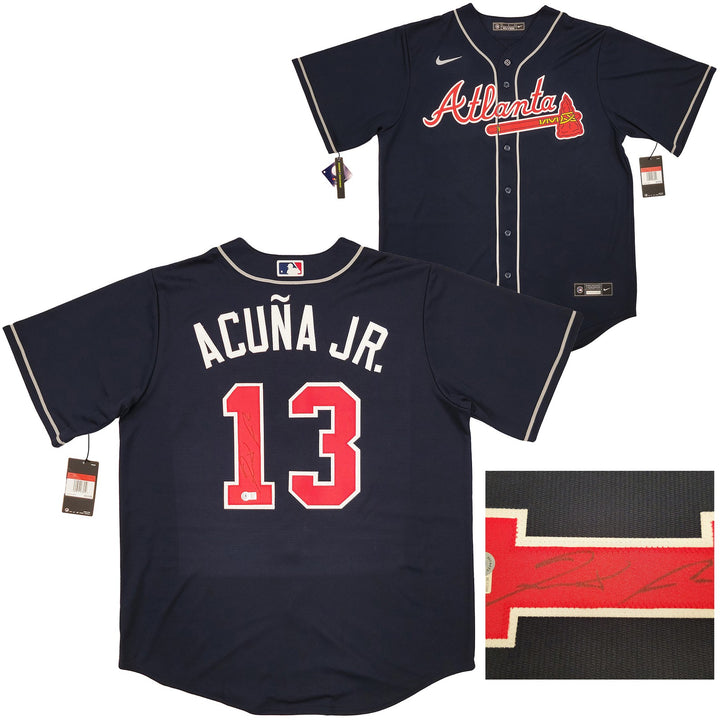 Atlanta Braves Ronald Acuna Jr. Signed Blue Nike Jersey Size L Beckett