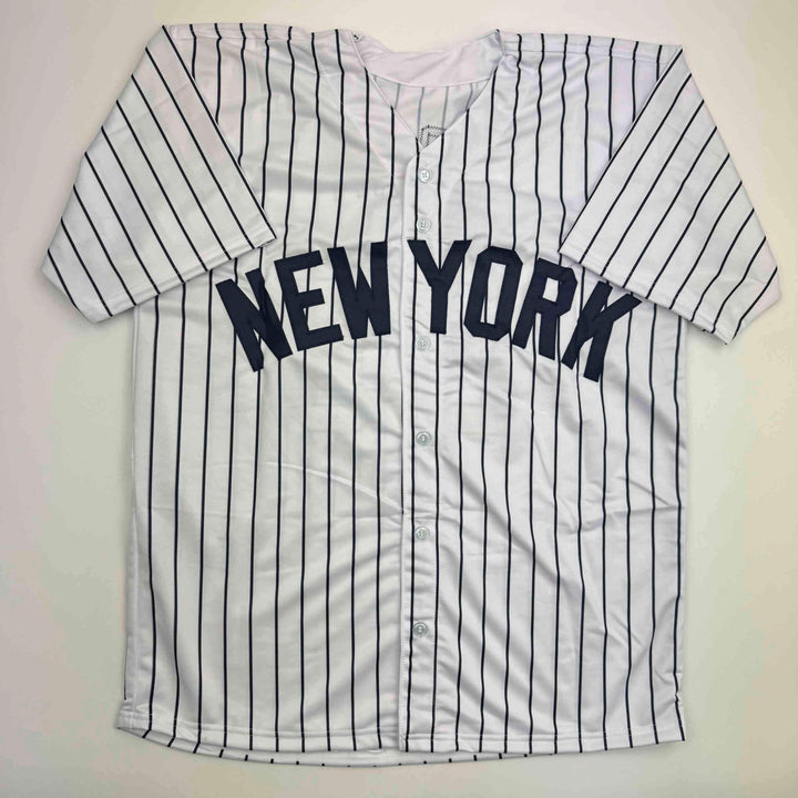 Autographed/Signed Tommy John New York Pinstripe Baseball Jersey Beckett BAS COA