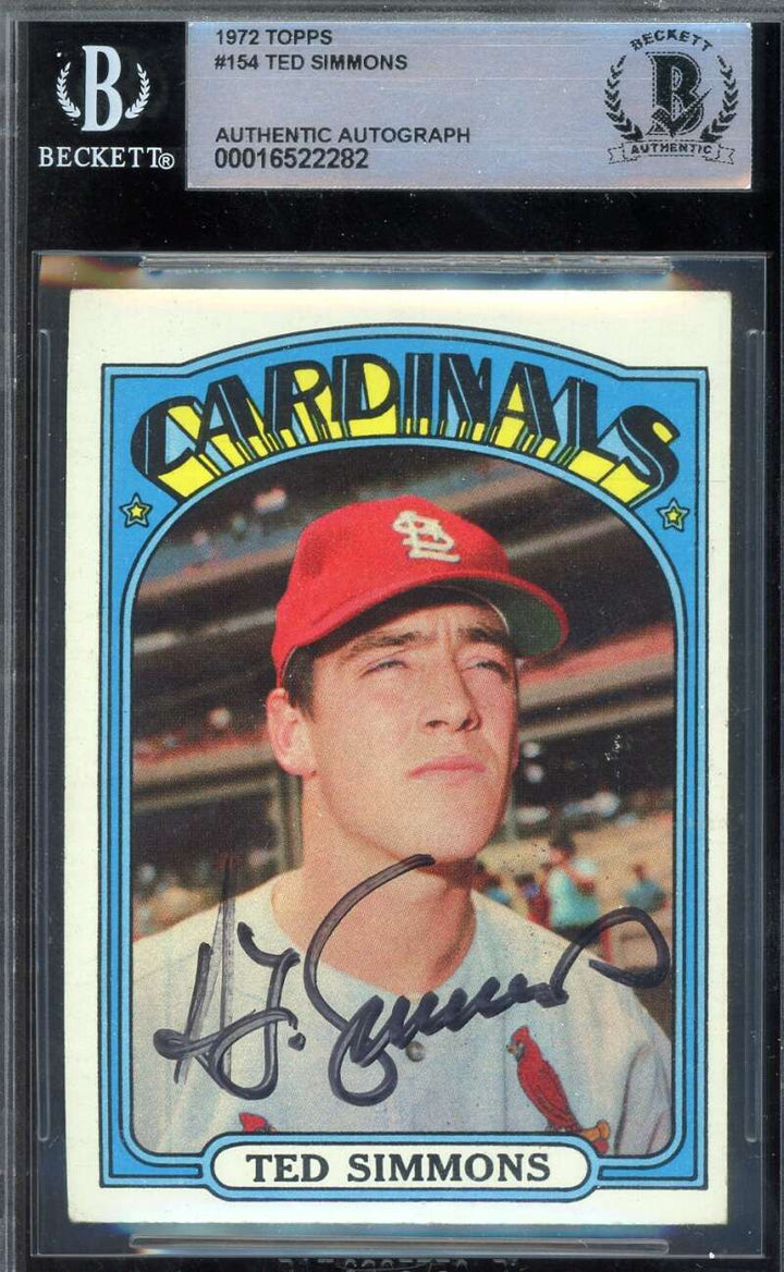 Ted Simmons Beckett BAS Signed 1972 Topps Autograph