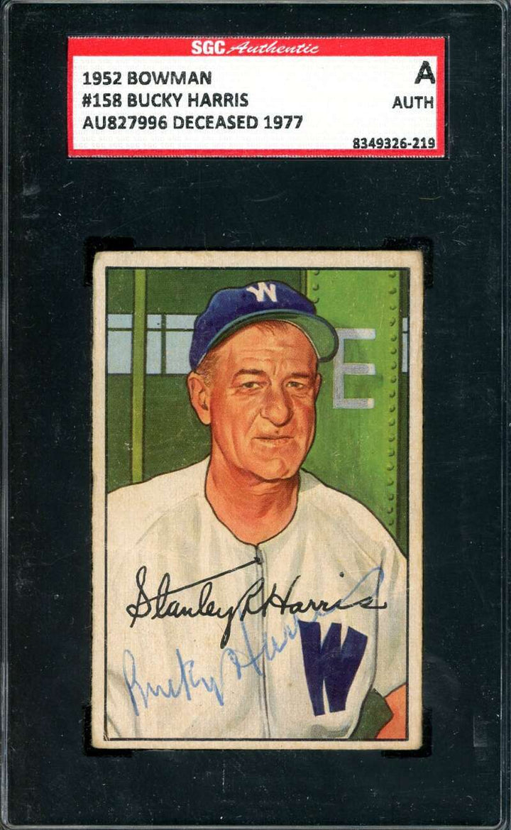 Bucky Harris SGC Coa Signed 1952 Bowman Autograph