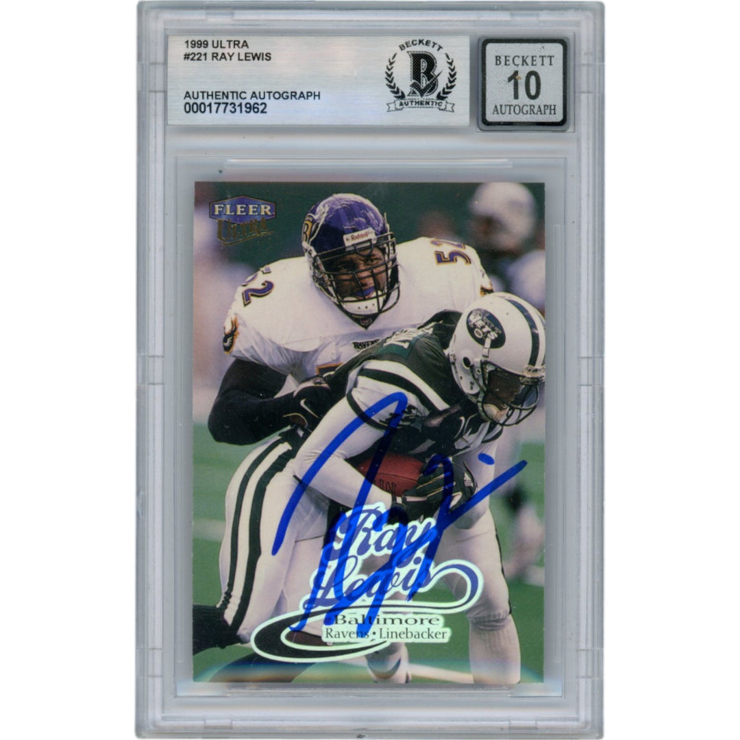Ray Lewis Autographed 1999 Fleer Ultra #221 Slabbed Trading Card Beckett 50008