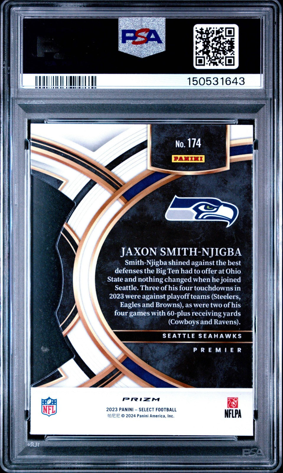 Graded 2023 Panini Select Jaxon Smith-Njigba #174 Red Yellow Rookie Card PSA 10