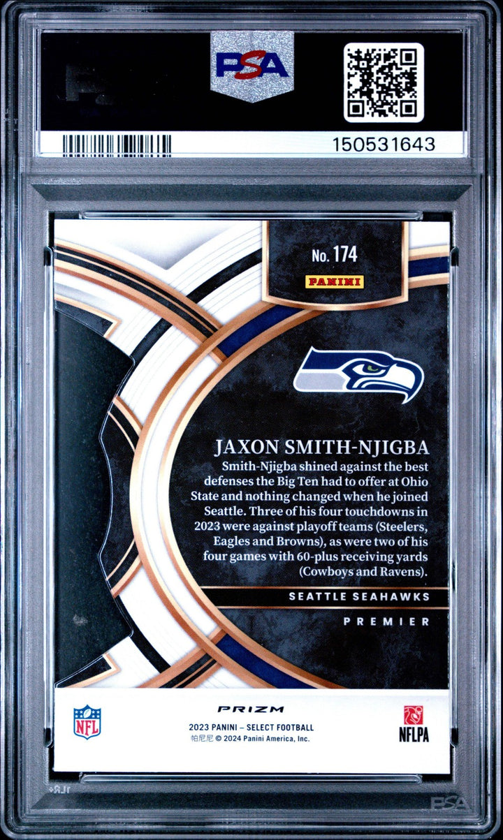 Graded 2023 Panini Select Jaxon Smith-Njigba #174 Red Yellow Rookie Card PSA 10