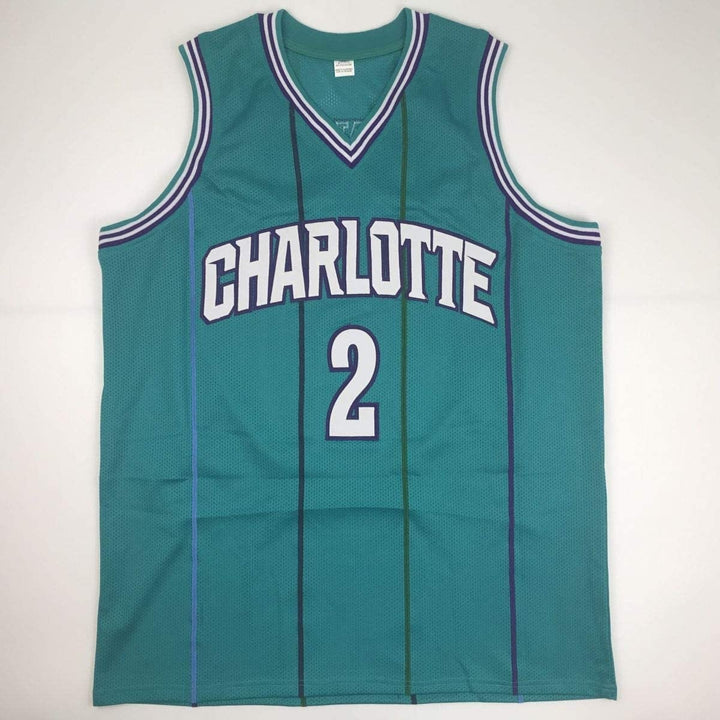 Autographed/Signed Larry Johnson Charlotte Teal Jersey PSA/DNA COA