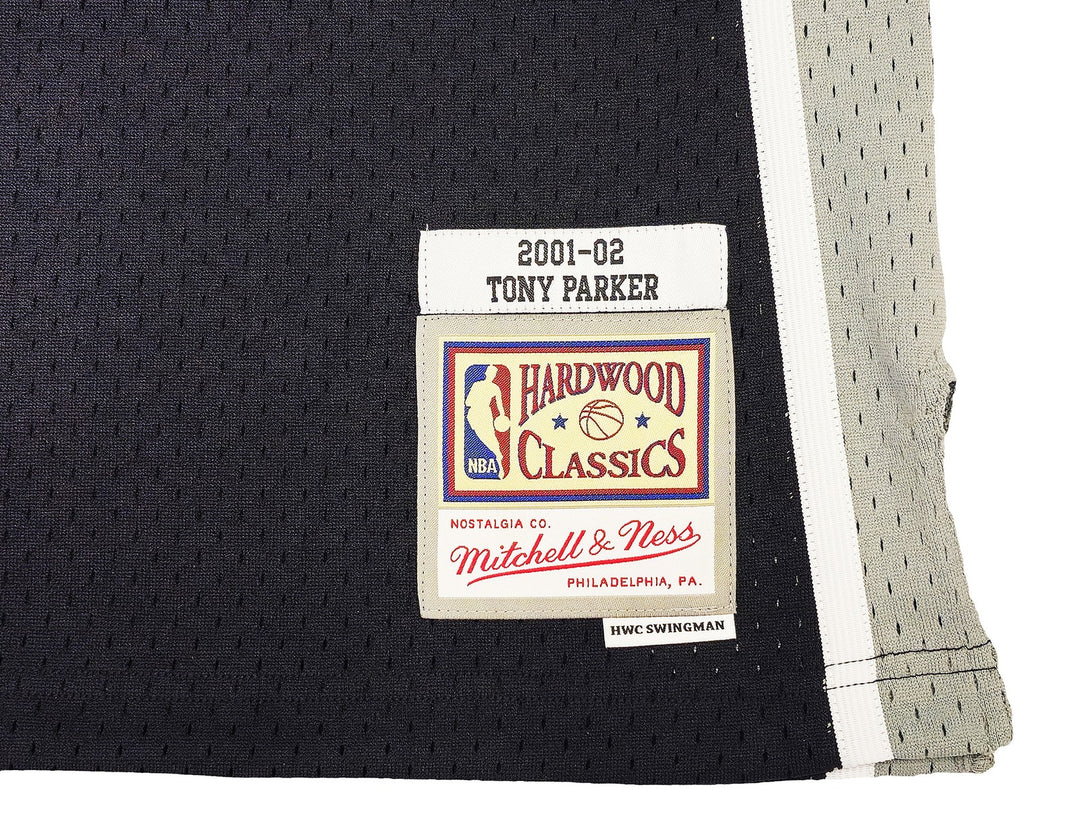 Spurs Tony Parker Auto Black Auth Mitchell Ness 01 Swingman Rookie Jersey M BAS