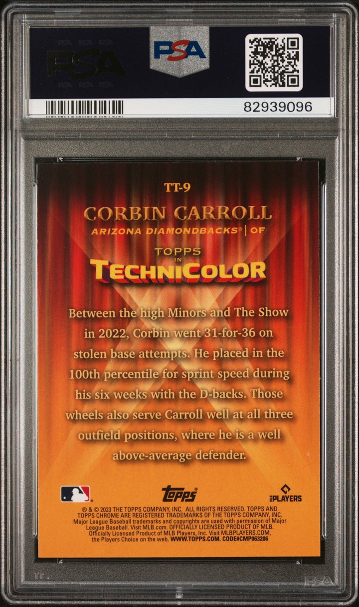 Graded 2023 Topps Chrome Corbin Carroll #TT9 Technicolor RC Card PSA 10