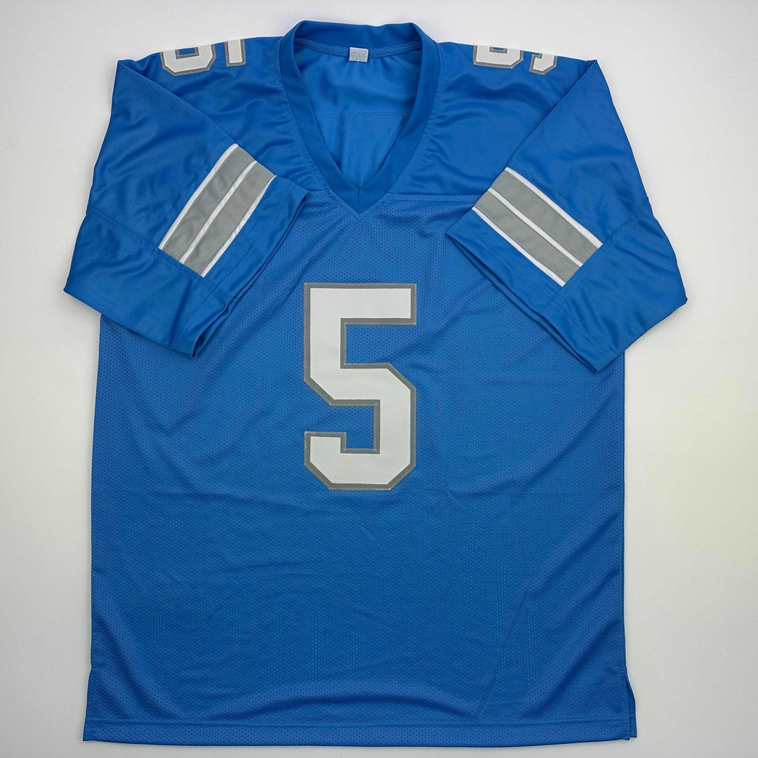 Autographed/Signed David Montgomery Detroit Blue Football Jersey Beckett BAS COA