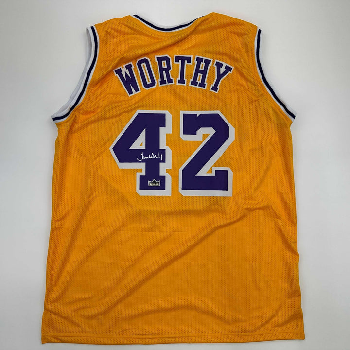 Facsimile Autographed James Worthy Los Angeles LA Yellow Reprint Jersey Men's XL