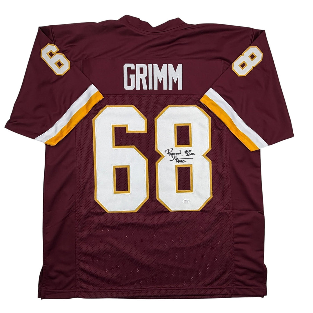 Autographed/Signed Russ Grimm HOF 2010 Washington Maroon Football Jersey JSA COA