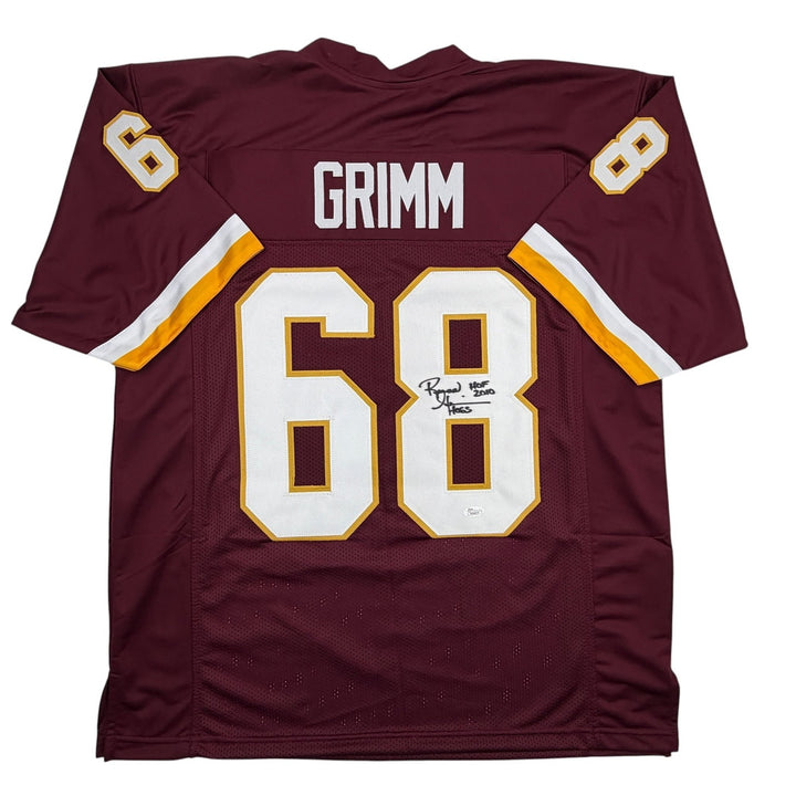 Autographed/Signed Russ Grimm HOF 2010 Washington Maroon Football Jersey JSA COA