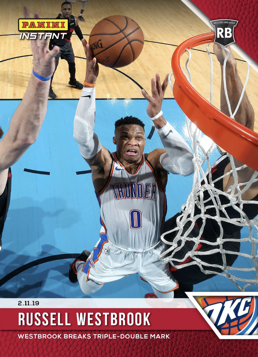 2018-19 RUSSELL WESTBROOK BREAKS TRIPLE-DOUBLE MARK PANINI INSTANT OKC CARD #99