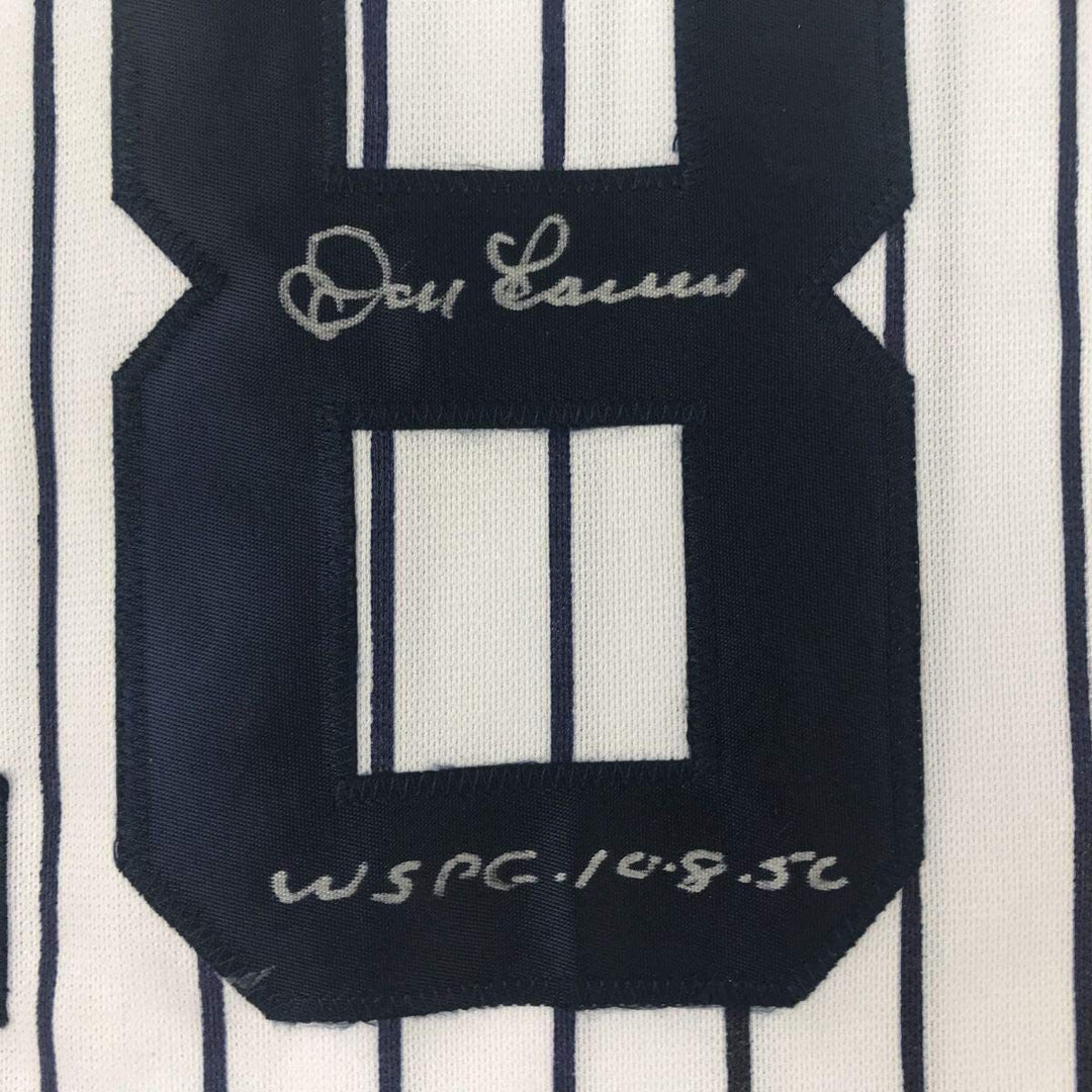 FRAMED Autographed/Signed DON LARSEN 33x42 New York Pinstripe Jersey JSA COA