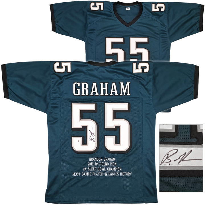 Philadelphia Eagles Brandon Graham Auto Signed Green Stat Jersey Beckett Witness