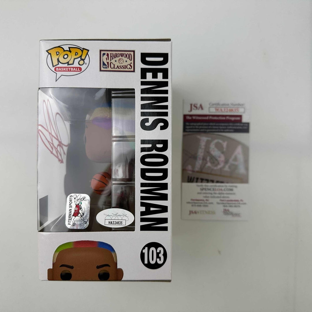 Autographed/Signed Dennis Rodman Bulls Funko Pop #103 Figurine JSA COA