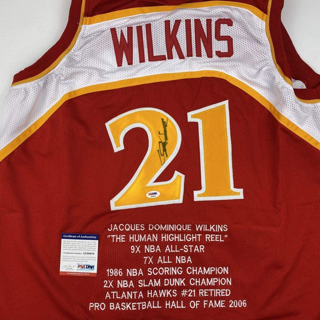 Autographed/Signed Dominique Wilkins Atlanta Red Stat Basketball Jersey PSA/DNA