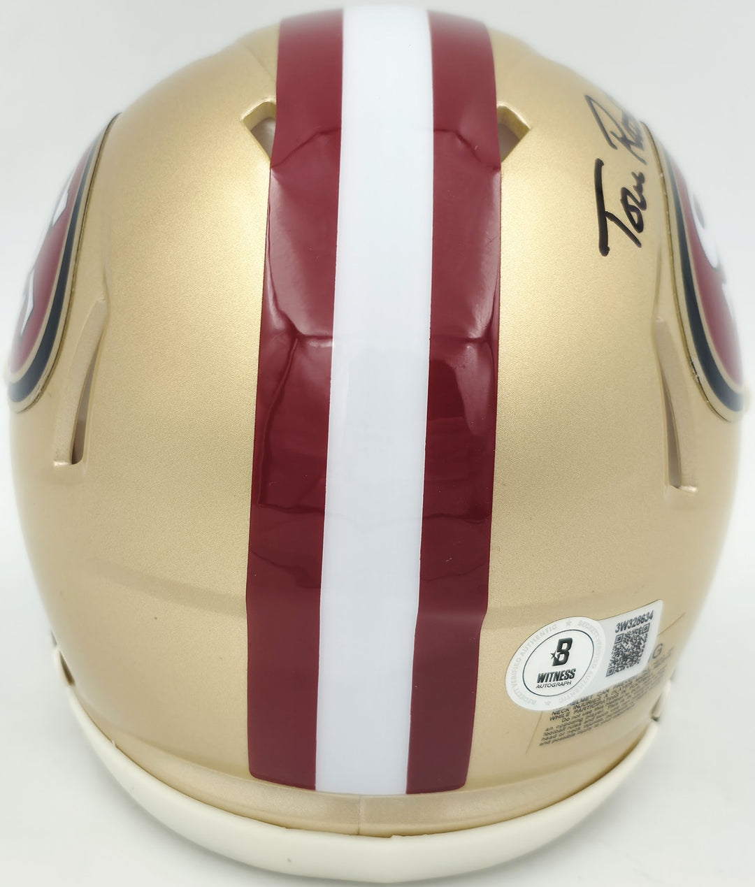 Tom Rathman Signed San Francisco 49ers Gold Speed Mini Helmet Beckett Witness
