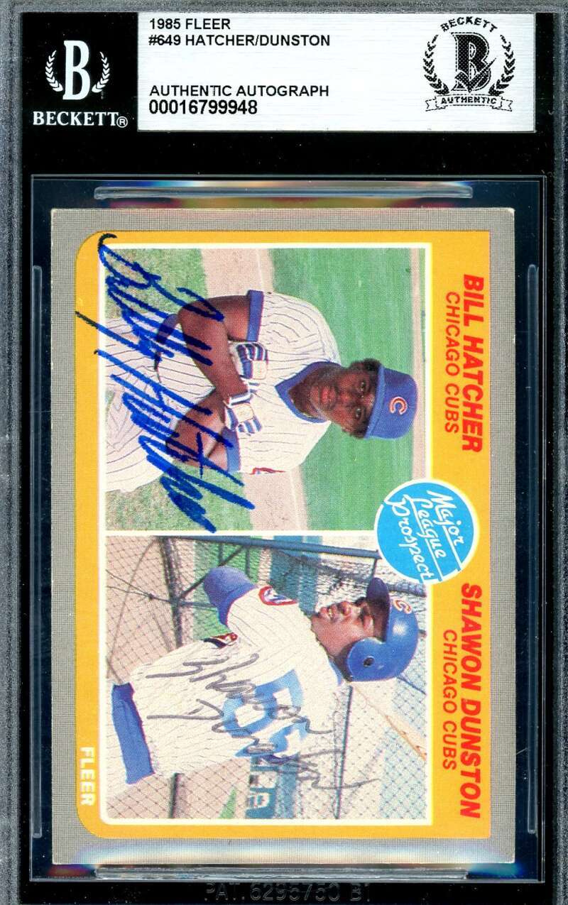 Bill Hatcher Shawon Dunston Beckett BAS Signed 1985 Fleer Prospects Autograph