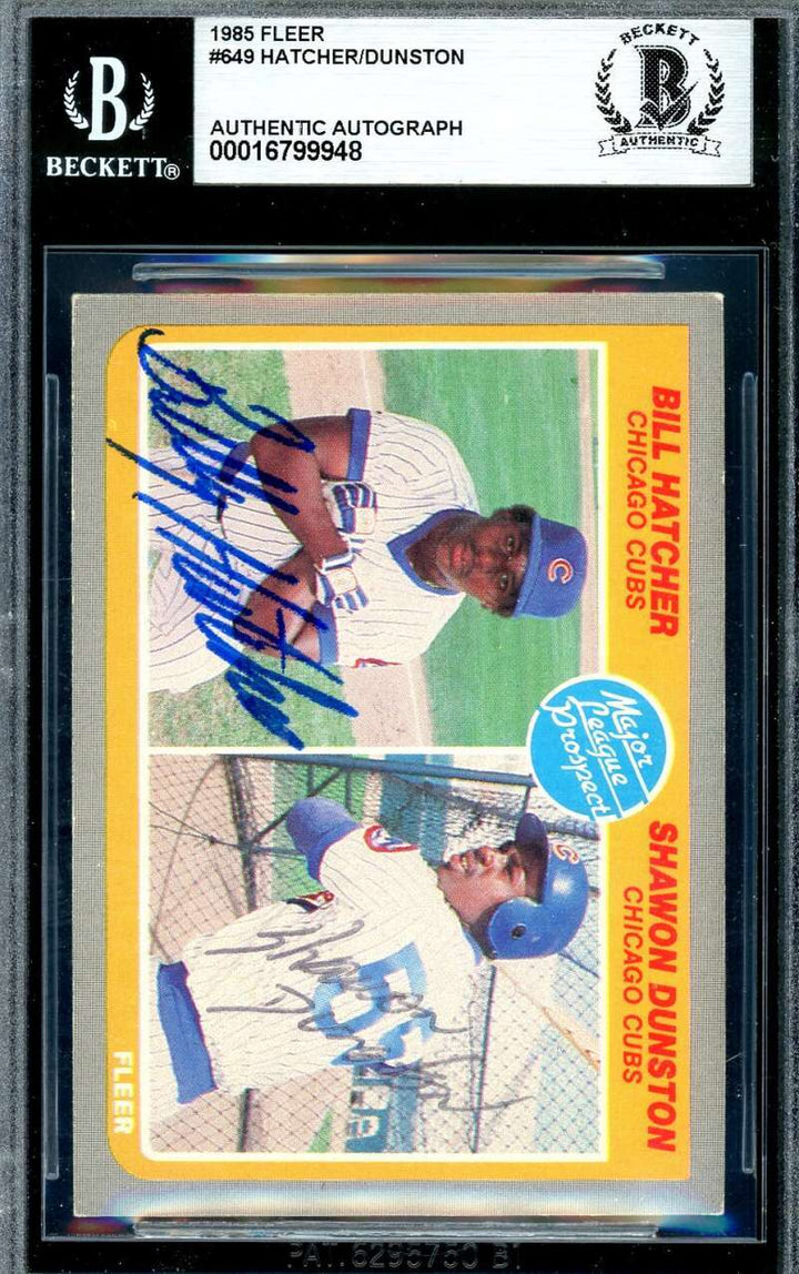 Bill Hatcher Shawon Dunston Beckett BAS Signed 1985 Fleer Prospects Autograph