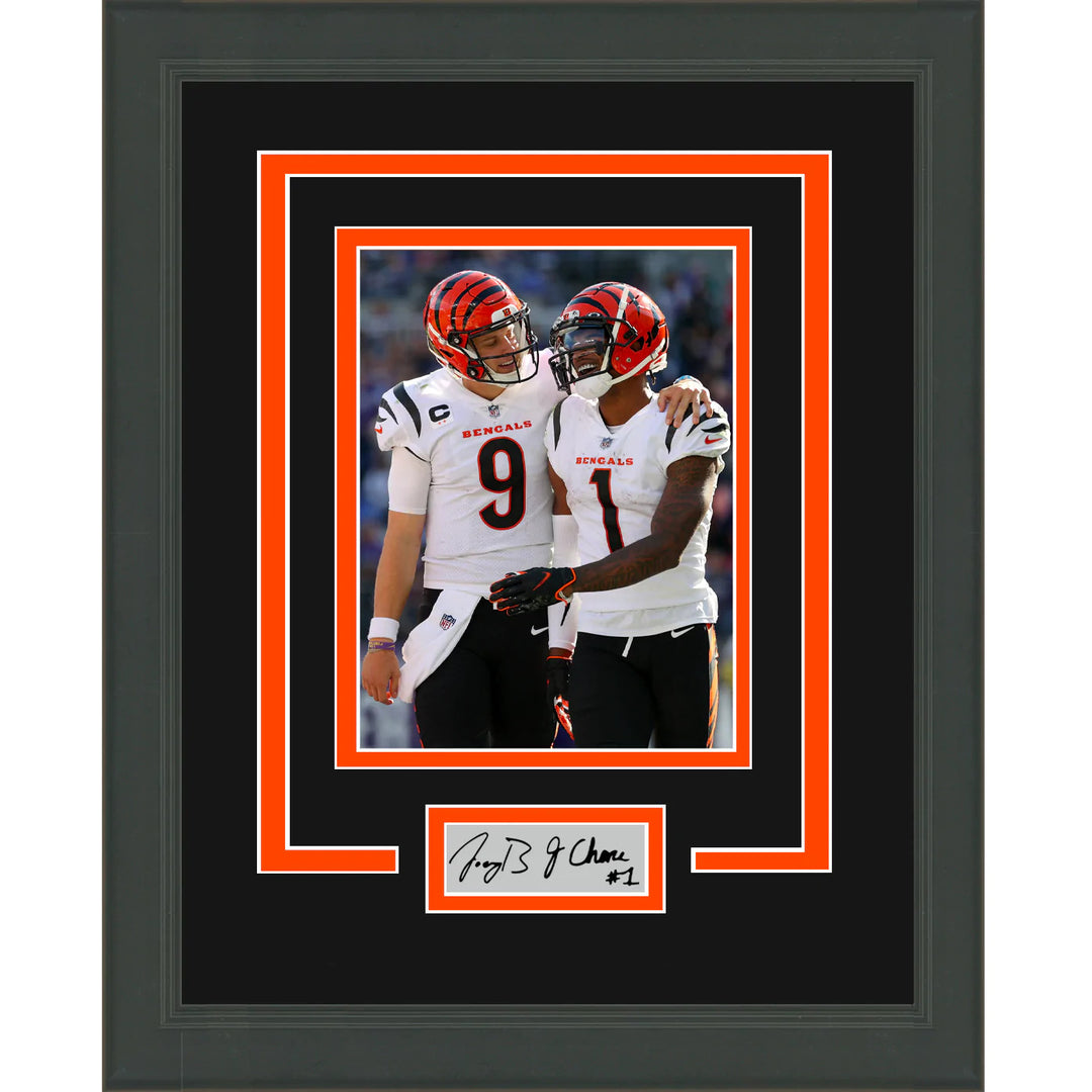 Framed Joe Burrow Ja'Marr Chase Facsimile Laser Engraved Bengals 14x17 Photo