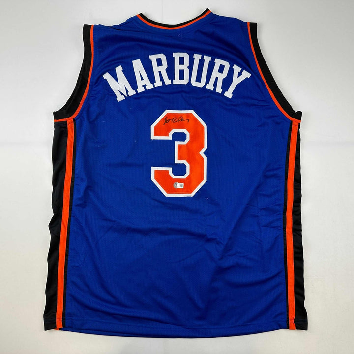 Autographed/Signed Stephon Marbury New York Blue Jersey Beckett COA