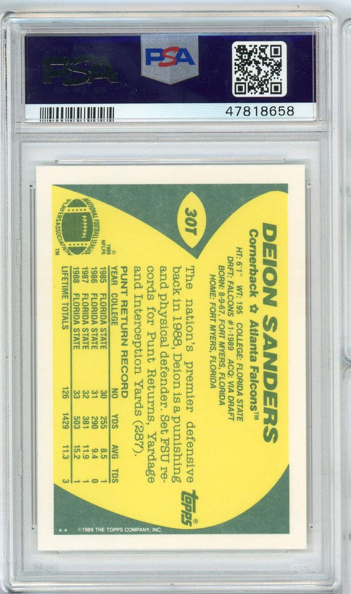 Graded 1989 Topps Traded Deion Sanders #30TTTT Rookie RC Football Card PSA 9