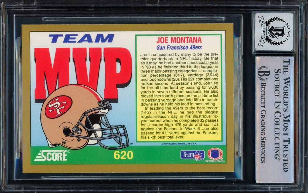 Joe Montana Signed 1991 Score Card 620 San Francisco 49ers Auto GM 10 Beckett