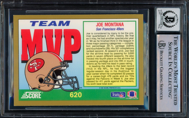 Joe Montana Signed 1991 Score Card 620 San Francisco 49ers Auto GM 10 Beckett