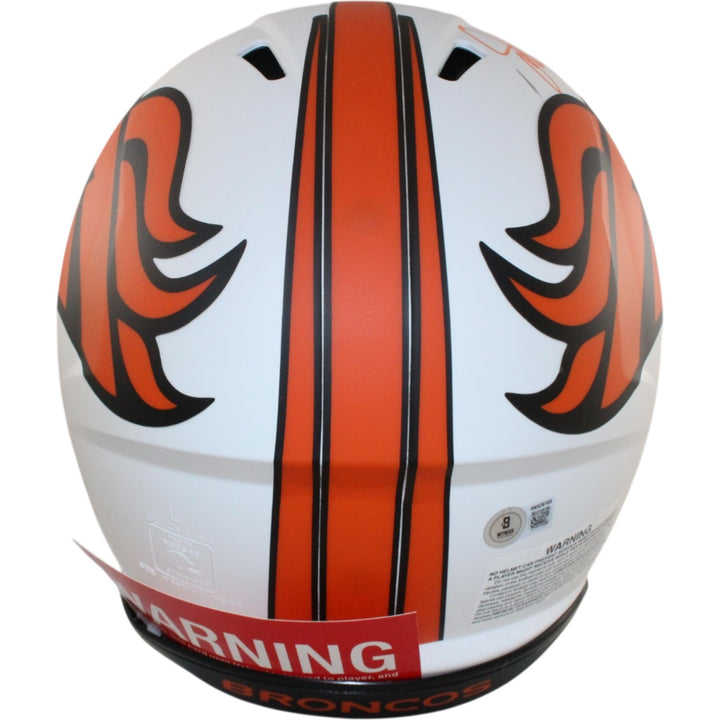 John Elway Autographed Denver Broncos Pro Lunar Helmet Beckett Witness 55256