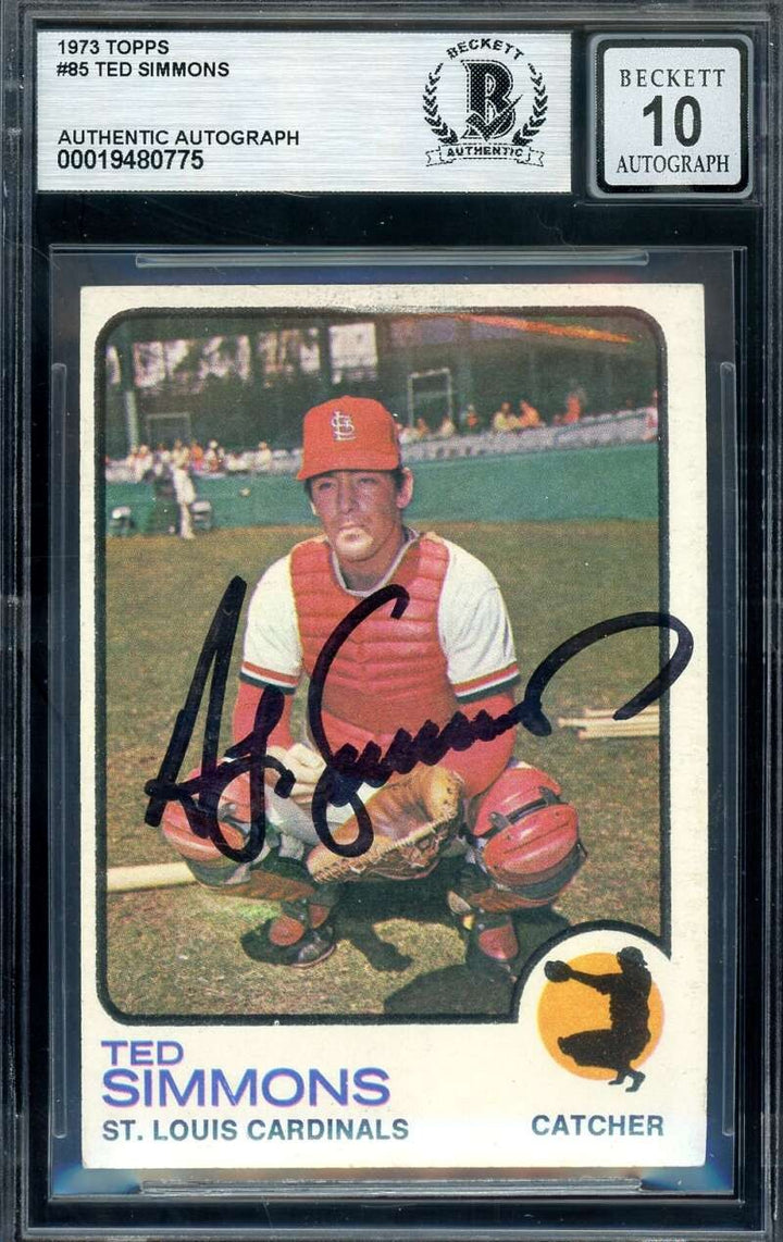 Ted Simmons Gem Mint 10 Beckett BAS Signed 1973 Topps Autograph Cardinals
