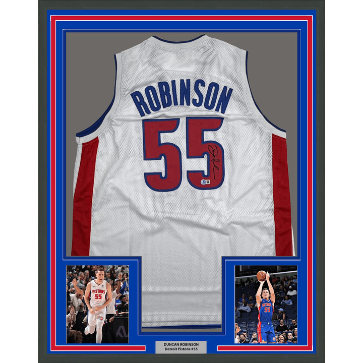 Framed Autographed/Signed Duncan Robinson 35x39 Detroit Jersey Beckett COA