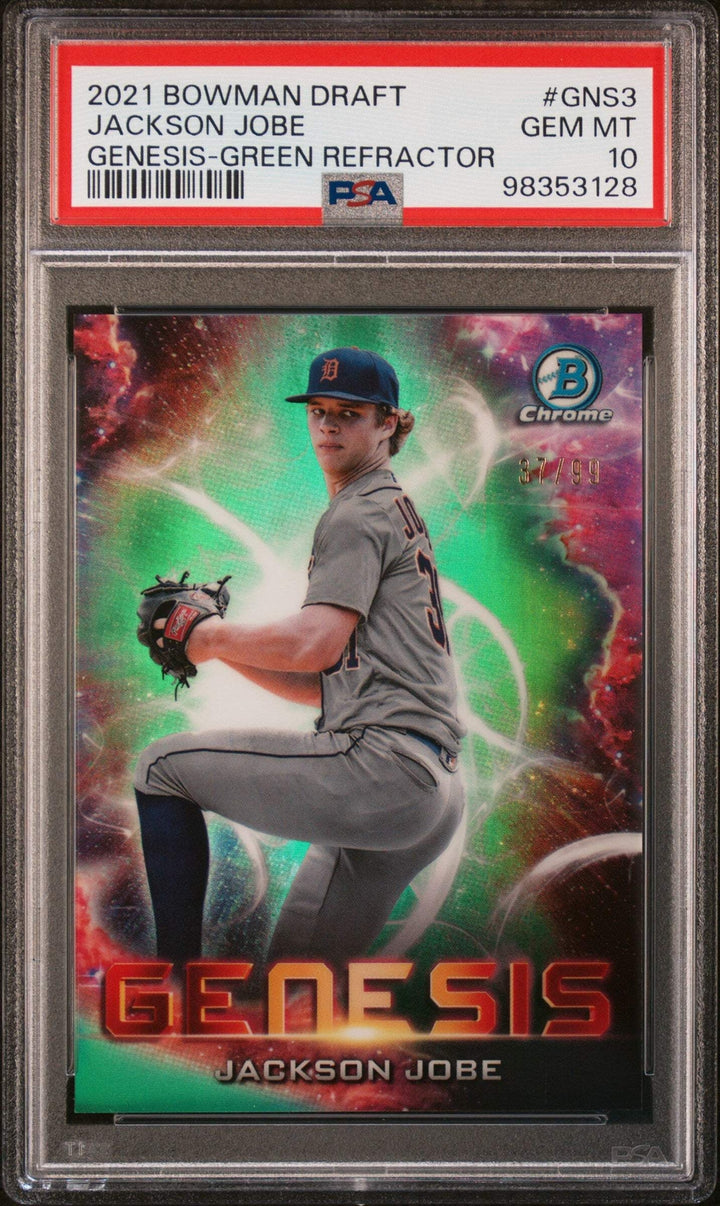 Graded 2021 Bowman Draft Jackson Jobe #GNS3 Green REF /99 Baseball Card PSA 10