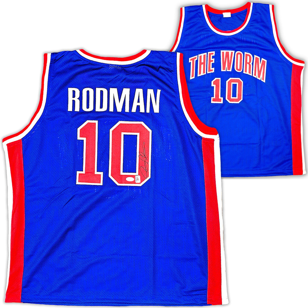 Detroit Pistons Dennis Rodman Autographed Signed Blue Jersey JSA