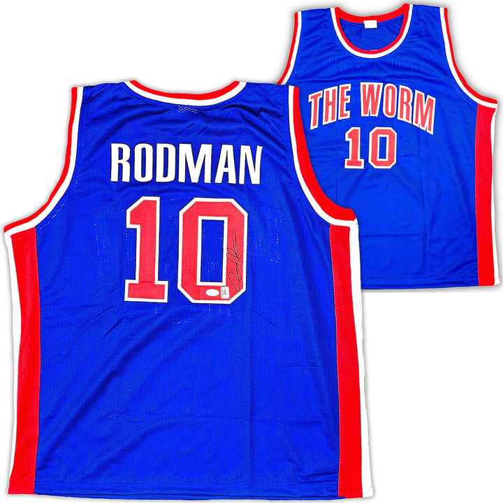 Detroit Pistons Dennis Rodman Autographed Signed Blue Jersey JSA