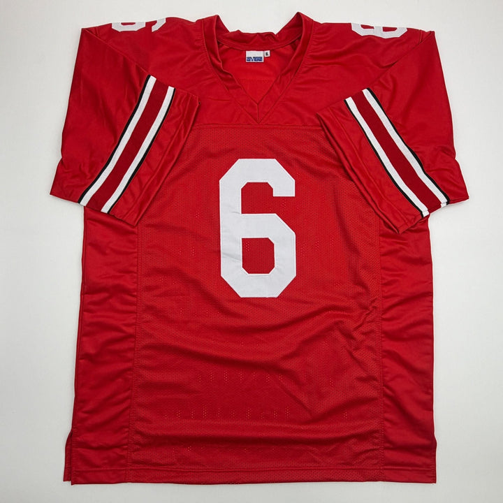 Autographed/Signed Sam Hubbard Ohio State Red College Football Jersey JSA COA