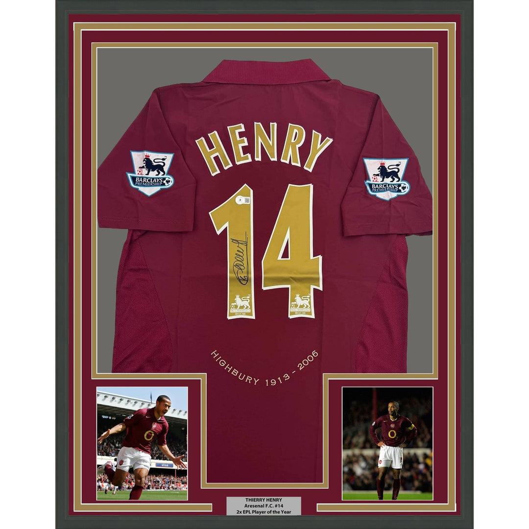 Framed Autographed/Signed Thierry Henry 35x39 Arsenal Red Jersey BAS COA