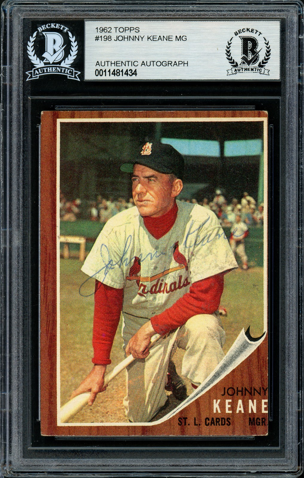 Johnny Keane Auto 1962 Topps Card 198 St. Louis Cardinals Died 1967 Beckett