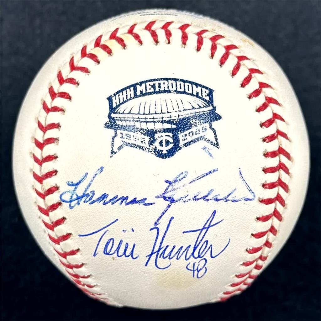 Harmon Killebrew & Torii Hunter signed Twins Metrodome Baseball auto PSA, BAS