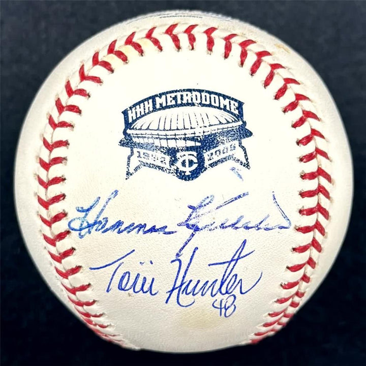 Harmon Killebrew & Torii Hunter signed Twins Metrodome Baseball auto PSA, BAS