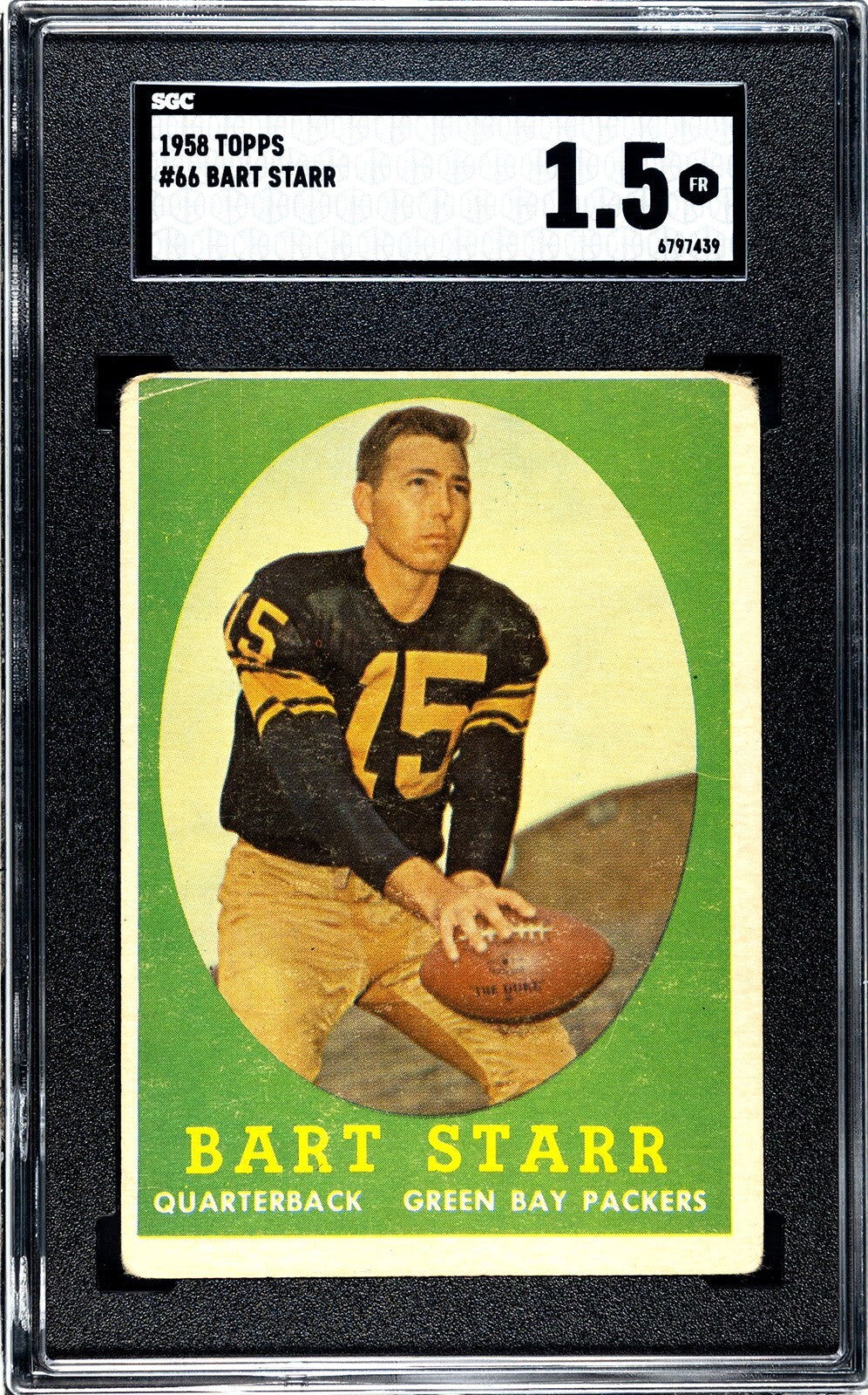 Bart Starr 1958 Topps Card #66- SGC Graded 1.5 FR (2nd Year/Green Bay Packers)