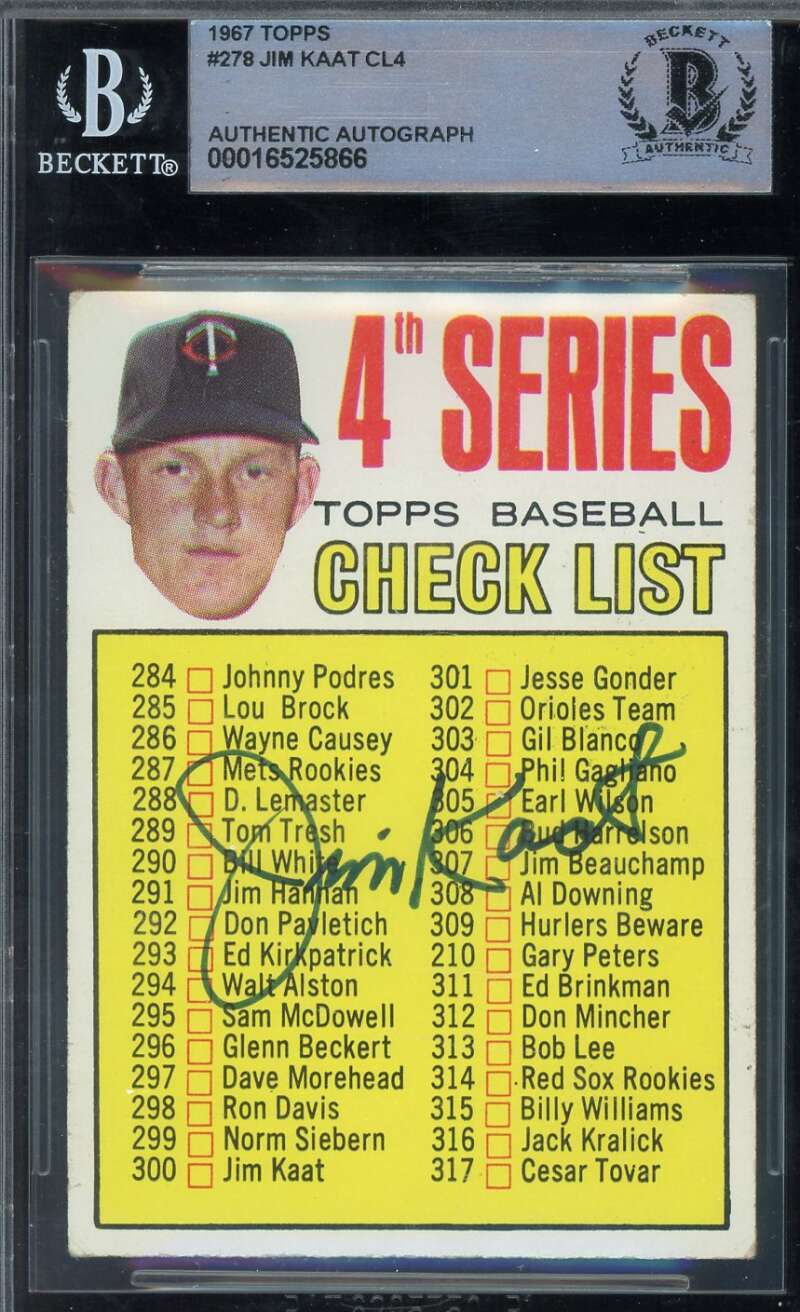 Jim Kaat Beckett BAS Signed 1967 Topps Checklist Autograph