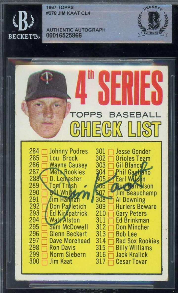 Jim Kaat Beckett BAS Signed 1967 Topps Checklist Autograph